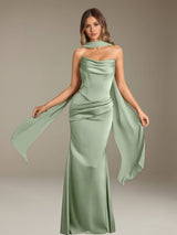 Sheath/Column Strapless Sleeveless Floor-Length Bridesmaid Dresses with Pleated