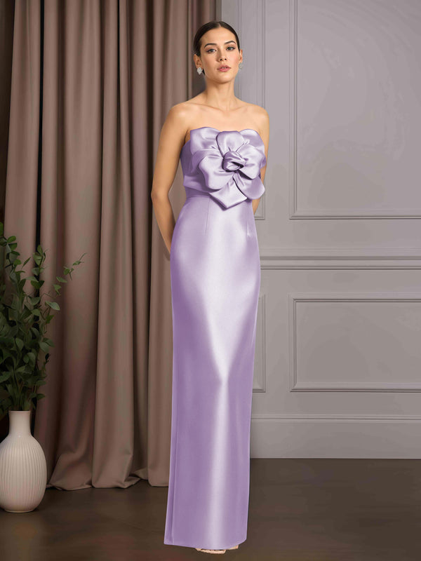 Lilac Sheath/Column Strapless Sleeveless Floor-Length Mother of the Bride Dresses with 3D Floral Flowers