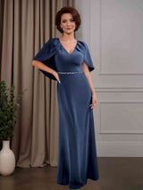 Sheath/Column V-Neck Cap Sleeves Floor-Length Mother of the Bride Dresses with Sequins
