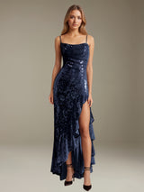Sheath Long Prom Dress Spaghetti Straps Sleeveless with Side Slit