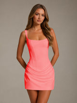 Free Shipping Sheath Square Neck Sleeveless Mini Homecoming Dress with Ruffles