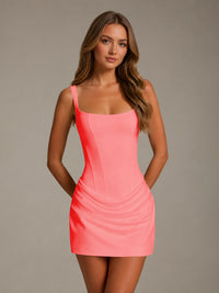 Free Shipping Sheath Square Neck Sleeveless Mini Homecoming Dress with Ruffles