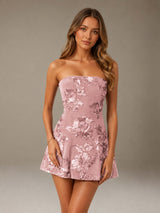 Free Shipping Sheath Strapless Floral Mini Homecoming Dress Short Prom Dress