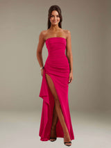 Free Shipping Sheath Strapless Sleeveless Prom Dress with High Side Slit