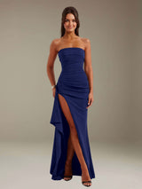 Free Shipping Sheath Strapless Sleeveless Prom Dress with High Side Slit