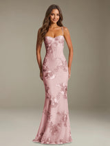 Free Shipping Sheath Sweetheart Spaghetti Straps Flroal Bridesmaid Dress