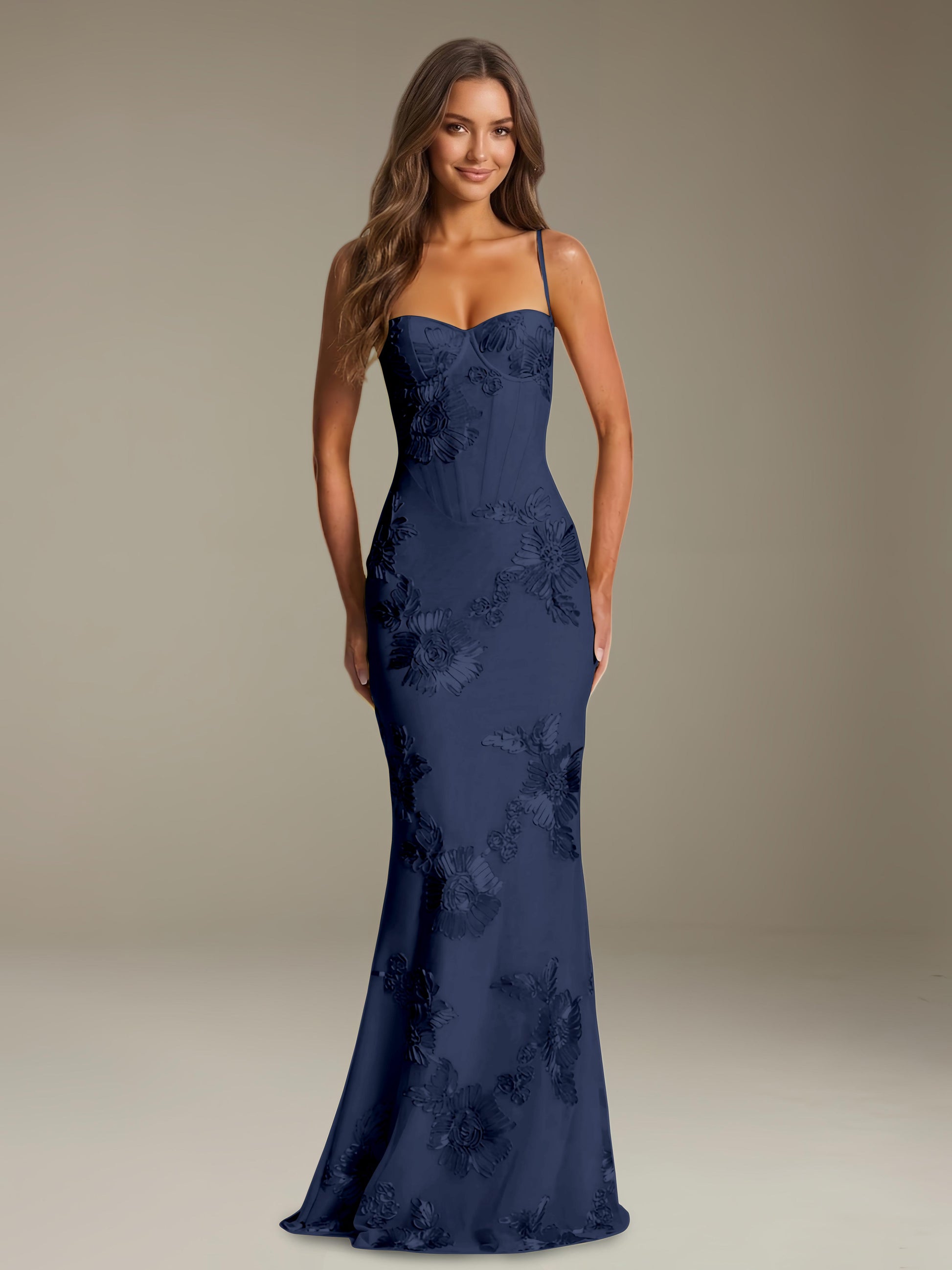 Free Shipping Sheath Sweetheart Spaghetti Straps Flroal Bridesmaid Dre –
