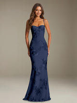 Free Shipping Sheath Sweetheart Spaghetti Straps Flroal Bridesmaid Dress