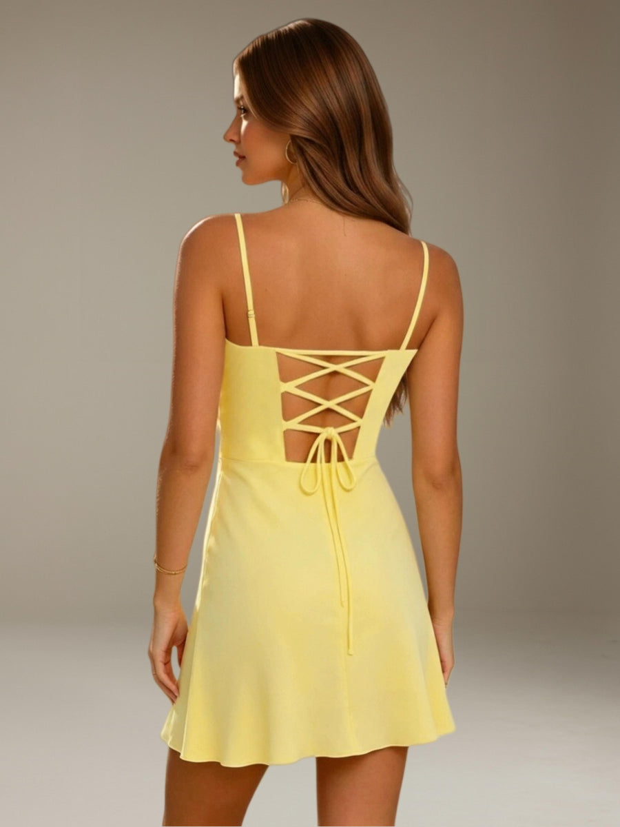 Daffodil Free Shipping Short A-Line Graduation Dress Sweetheart Neck Chiffon with Lace-Up Back