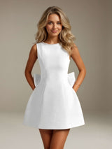 Free Shipping Short White Graduation Dress Scoop Neck Sleeveless A-Line
