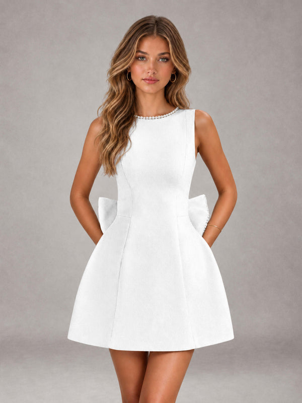 White Short White Graduation Dress Scoop Neck Sleeveless A-Line