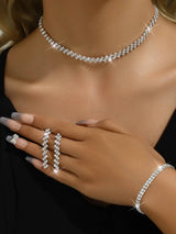 3 Set Silver Crystal Bridal Jewelry Set with Rhinestone Necklace, Earrings, Bracelet for Weddings
