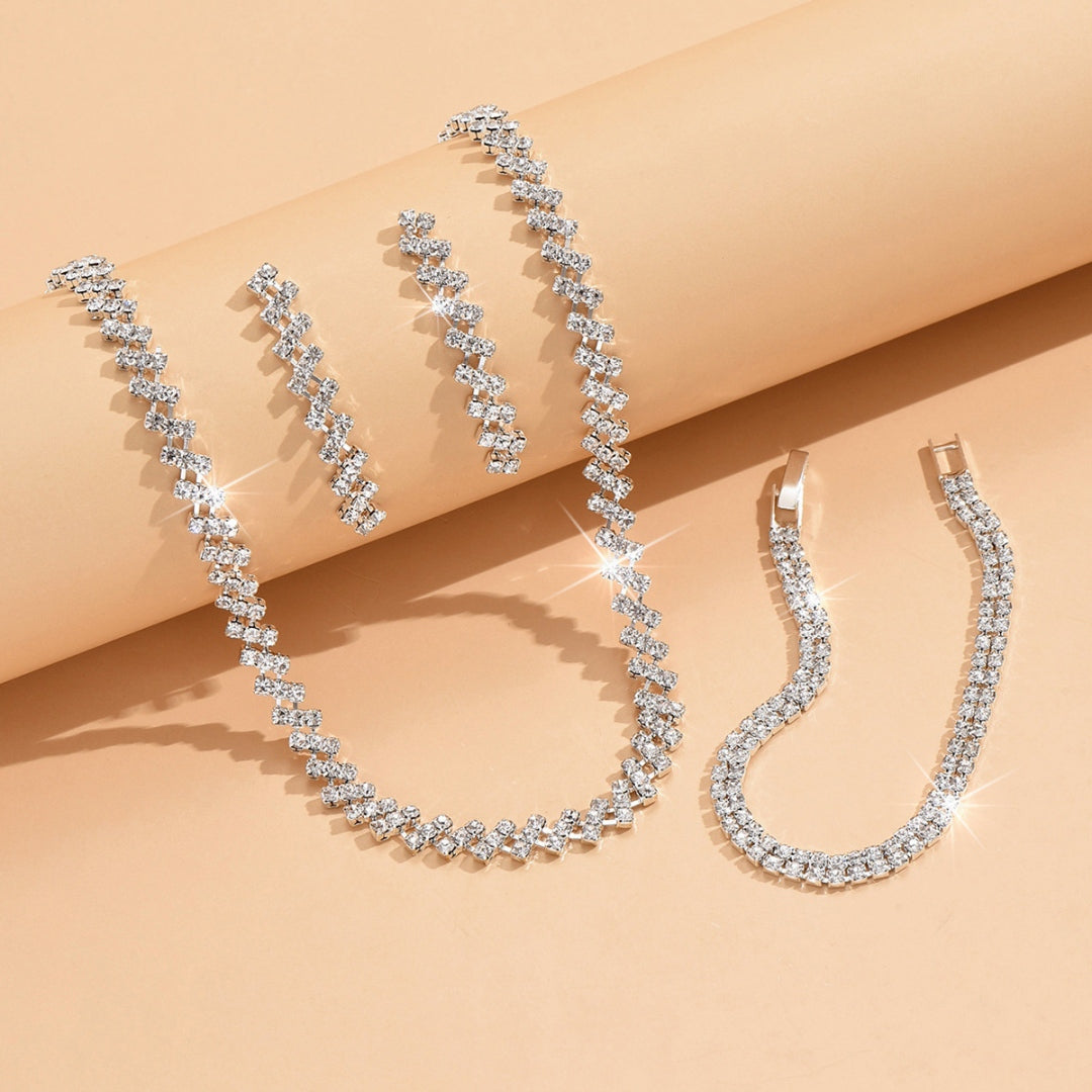 3 Set Silver Crystal Bridal Jewelry Set with Rhinestone Necklace, Earrings, Bracelet for Weddings