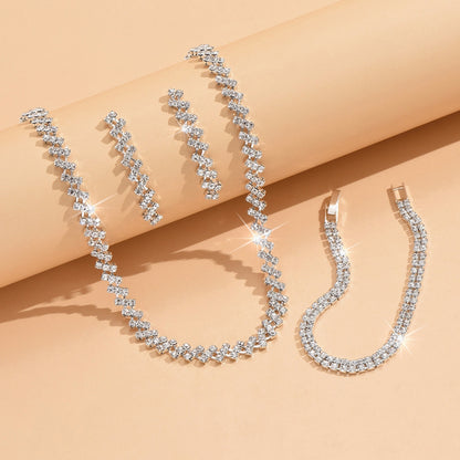 3 Set Silver Crystal Bridal Jewelry Set with Rhinestone Necklace, Earrings, Bracelet for Weddings