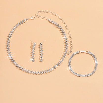3 Set Silver Crystal Bridal Jewelry Set with Rhinestone Necklace, Earrings, Bracelet for Weddings