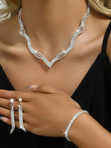 3 Set Silver Crystal Jewelry Set Necklace Earrings Bracelet Set