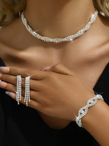 3 Set Silver Crystal Jewelry Set with Necklace, Bracelet & Eearrings Set for Wedding & Evening Wear