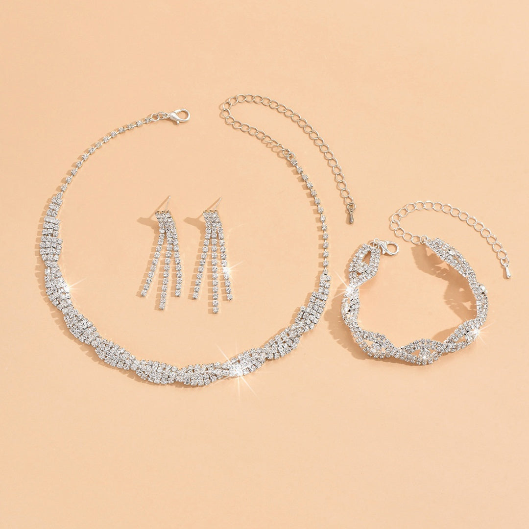 3 Set Silver Crystal Jewelry Set with Necklace, Bracelet & Eearrings Set for Wedding & Evening Wear