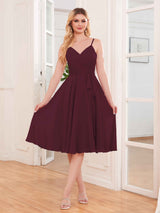 Simple Spaghetti Straps Knee Length Chiffon Short Bridesmaid Dresses