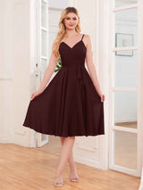 Simple Spaghetti Straps Knee Length Chiffon Short Bridesmaid Dresses