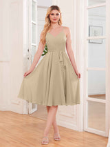 Simple Spaghetti Straps Knee Length Chiffon Short Bridesmaid Dresses