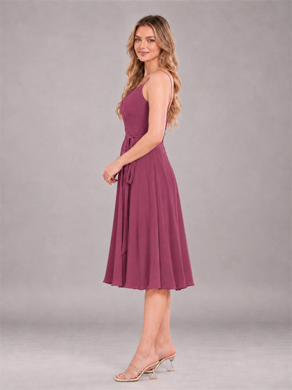 Desert Rose Simple Spaghetti Straps Knee Length Chiffon Short Bridesmaid Dress