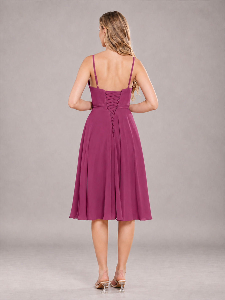 Desert Rose Simple Spaghetti Straps Knee Length Chiffon Short Bridesmaid Dress