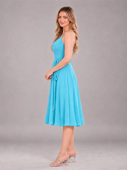 Pool Simple Spaghetti Straps Knee Length Chiffon Short Bridesmaid Dress