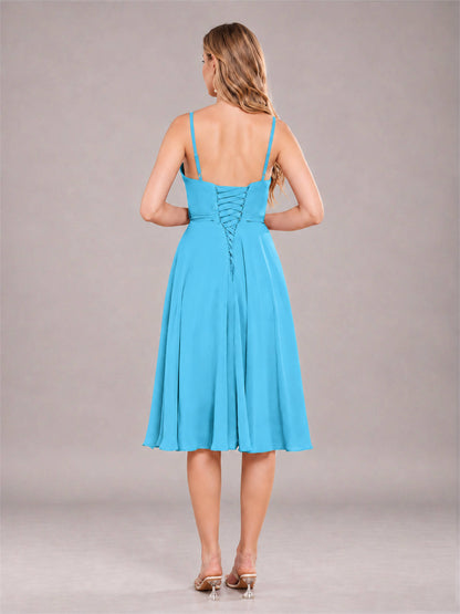 Pool Simple Spaghetti Straps Knee Length Chiffon Short Bridesmaid Dress