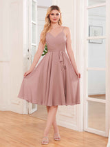 Simple Spaghetti Straps Knee Length Chiffon Short Bridesmaid Dresses