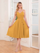 Simple Spaghetti Straps Knee Length Chiffon Short Bridesmaid Dresses