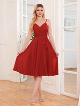 Simple Spaghetti Straps Knee Length Chiffon Short Bridesmaid Dresses