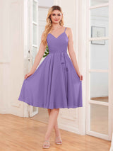 Simple Spaghetti Straps Knee Length Chiffon Short Bridesmaid Dresses