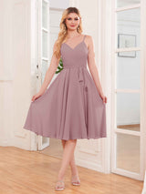 Simple Spaghetti Straps Knee Length Chiffon Short Bridesmaid Dresses