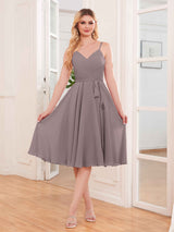 Simple Spaghetti Straps Knee Length Chiffon Short Bridesmaid Dresses