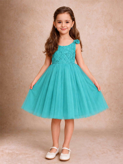 Sleeveless Flower Girl Dress Lace Tulle Knee Length Princess Party Gown For Wedding