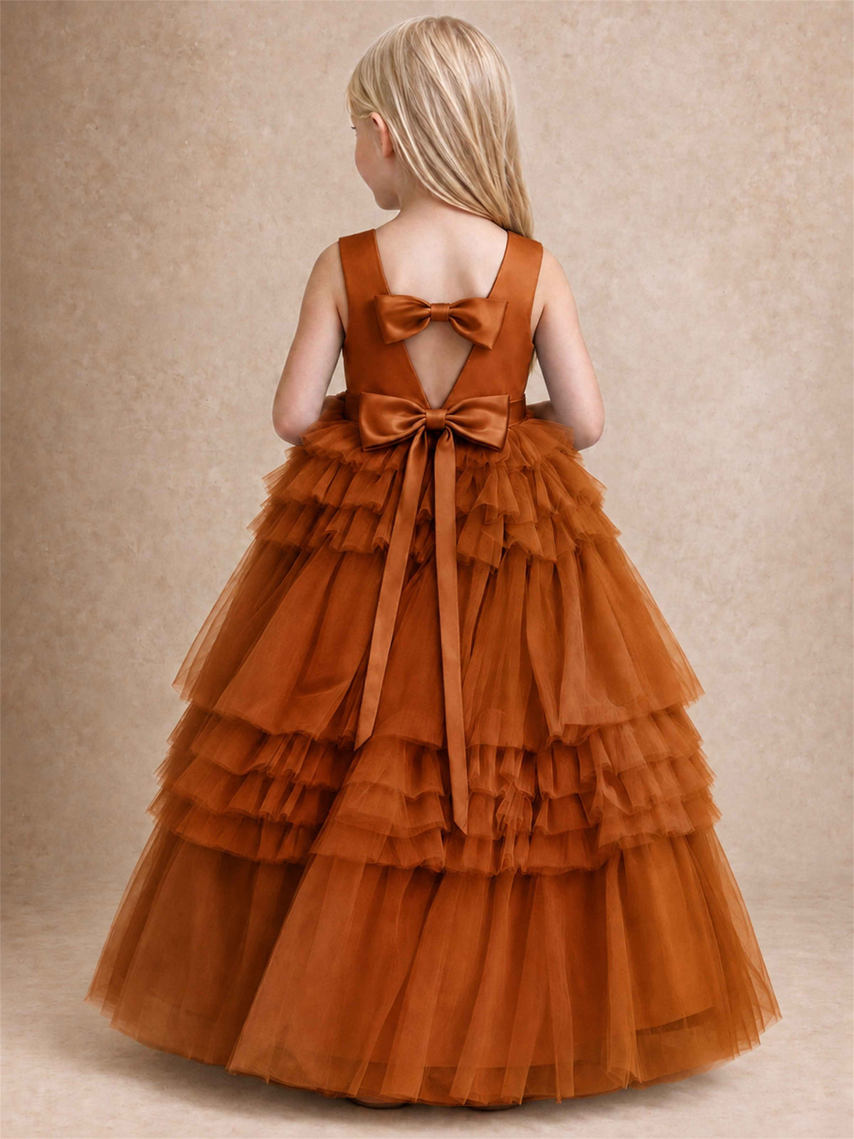 Sleeveless Square Neck Tiered Tulle Flower Girl Dress Kids Princess Wedding Party Gown