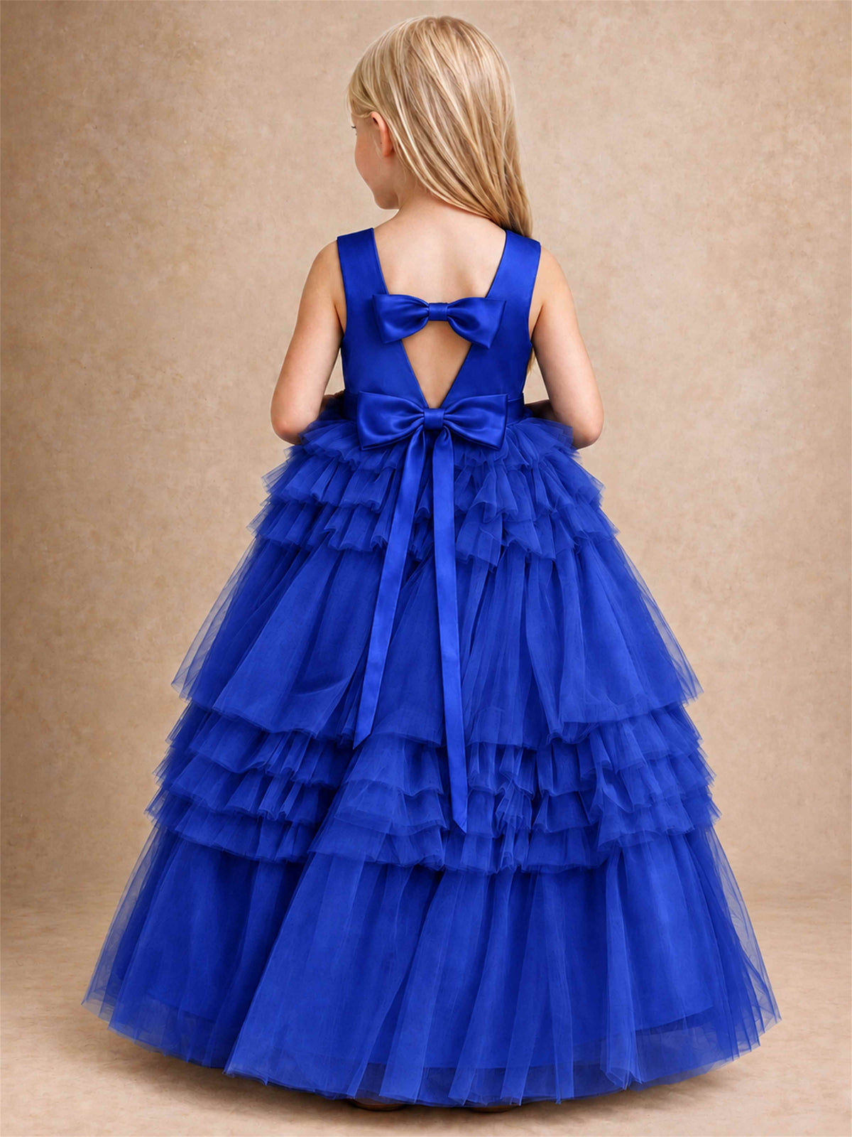 Sleeveless Square Neck Tiered Tulle Flower Girl Dress Kids Princess Wedding Party Gown