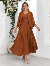 Sophisticated V-Neck Two Pieces Chiffon Long Mother Of The Bride Dresses