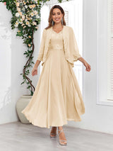 Sophisticated V-Neck Two Pieces Chiffon Long Mother Of The Bride Dresses