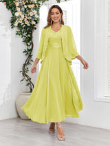 Sophisticated V-Neck Two Pieces Chiffon Long Mother Of The Bride Dresses