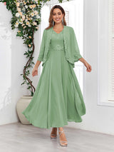 Sophisticated V-Neck Two Pieces Chiffon Long Mother Of The Bride Dresses