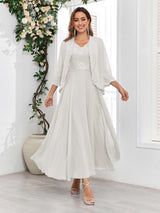 Sophisticated V-Neck Two Pieces Chiffon Long Mother Of The Bride Dresses
