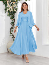 Sophisticated V-Neck Two Pieces Chiffon Long Mother Of The Bride Dresses