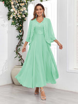 Sophisticated V-Neck Two Pieces Chiffon Long Mother Of The Bride Dresses