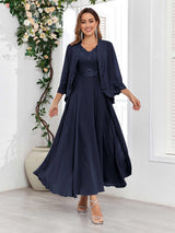 Sophisticated V-Neck Two Pieces Chiffon Long Mother Of The Bride Dresses