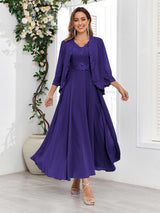 Sophisticated V-Neck Two Pieces Chiffon Long Mother Of The Bride Dresses