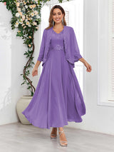 Sophisticated V-Neck Two Pieces Chiffon Long Mother Of The Bride Dresses