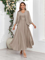 Sophisticated V-Neck Two Pieces Chiffon Long Mother Of The Bride Dresses
