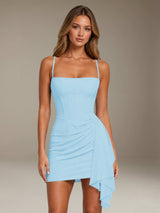 Free Shipping Spaghetti Strap Corset Asymmetrical Draped Mini Homecoming Dress